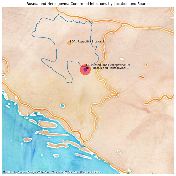 Bosnia and Herzegovina mapped